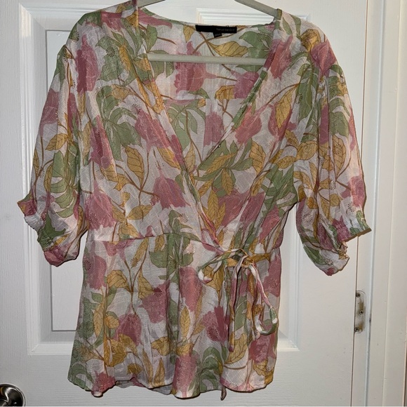 Harve Benard Pink and Green Summer Floral‎ Blouse Plus Size 1X - Picture 5 of 8
